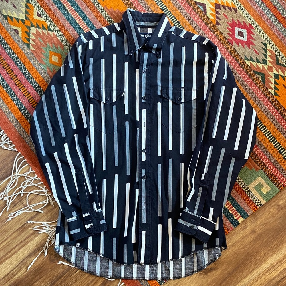90s Wrangler Black and White Vertical Stripe Shirt